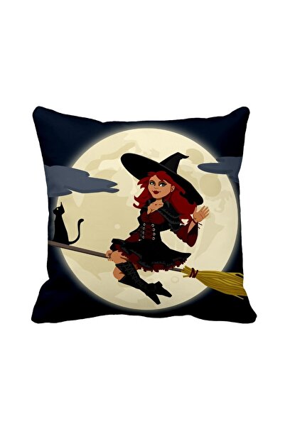 QueenHome Husă pentru pernă cu model de vrăjitoare imprimată pe o singură față
