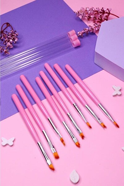 MUJGAN Tırnak Süsleme Nail Art 8'li Fırça Seti Pembe Renk