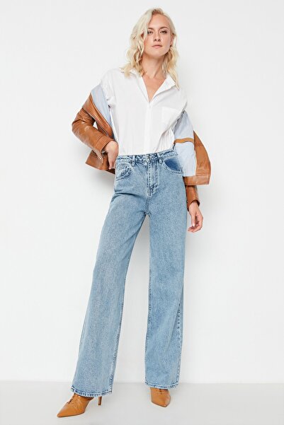 Trendyol Collection Blugi albastri cu talie inalta cu picioare late TWOAW22JE0471