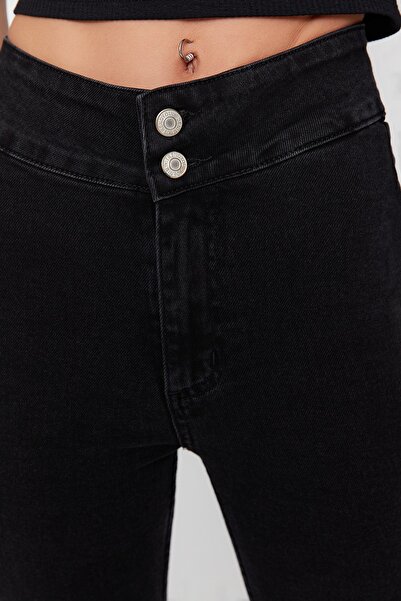 Trendyol Collection Black High Waist Flare Jeans with Waist Detail TWOAW22JE0678
