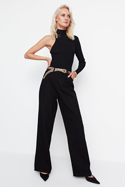 Trendyol Collection Blugi negri cu talie înaltă cu picioare largi TWOAW22JE0794