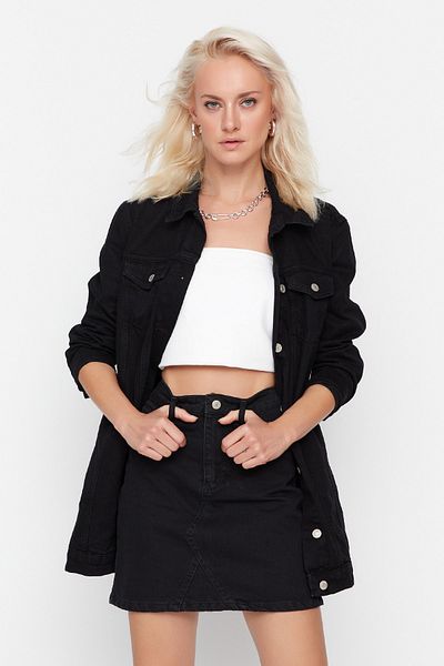 Trendyol Collection Černá dlouhá základní džínová bunda TWOAW20CE0082