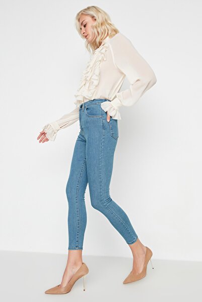 Trendyol Collection Індіго Прямі Висока талія Еластичні Скінні джинси