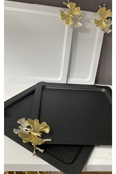 Elzem Black and White 4-Piece Serving and Presentation Tray Square Model with Kebek