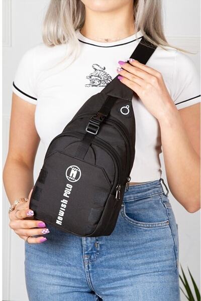 NEWISH POLO ACCESSORIES Унисекс водоустойчива черна чанта за рамо от плат Imp...