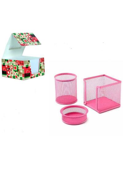 Lider Набір з 3 ручок, металевий, рожевий, перфорований + кубик для нотаток