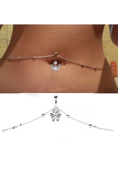 TakıConcept Vücut Zincirli Kelebek Cerrahi Çelik Taşsız Piercing