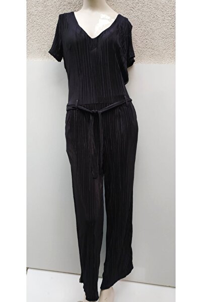 Hepsibitarz Kadın Siyah Şık Zımba Detaylı Bayan Tulum