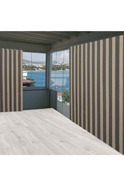 ceylan home Balkon Perdesi Gri Krem Çizgili Ölçü Seçenekli