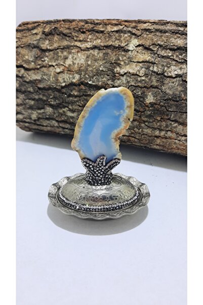 TMD AKSESUAR Mavi Akik Doğal Taşlı Zirkon Taş Bezeli Lokumluk