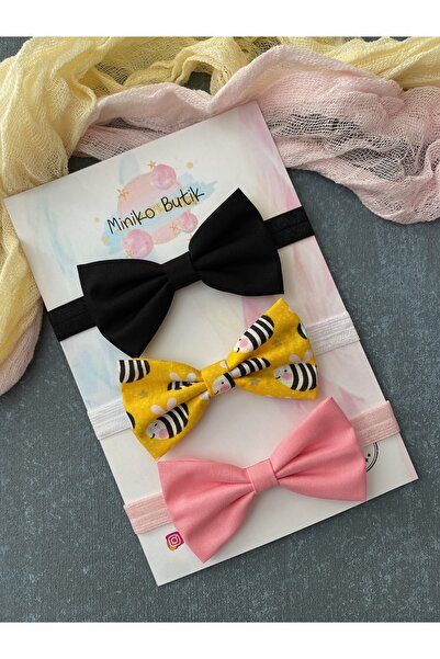 Miniko Butik Arı Desenli 3'lü Çocuk Papyon Seti