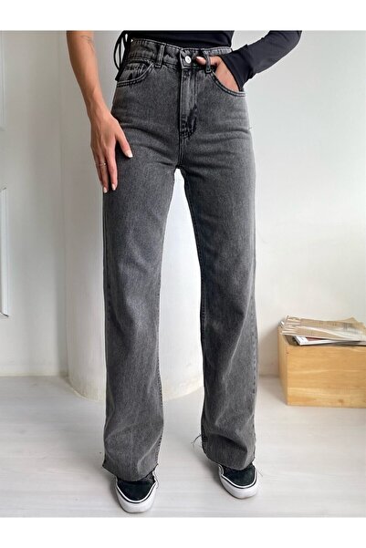 DRC trend Blugi de damă din lycra gri, afumati, cu talie super înaltă, cu picioare largi, pantaloni Palazzo