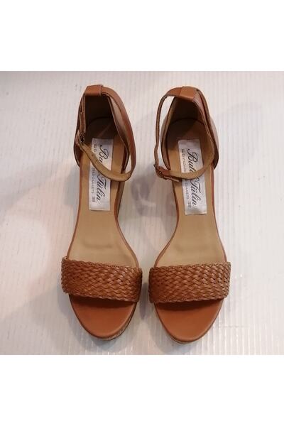 Butik Tülin Kadın Hakiki Deri Taba El Örgü Ön Bant Bilekten Bantlı Toka Manta...