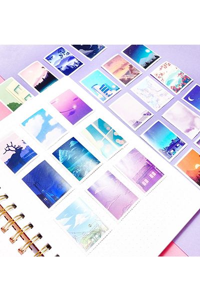 Hume Craft Purple Themed Stamp Sticker Set Suitable for Agenda Planner Bullet Journal