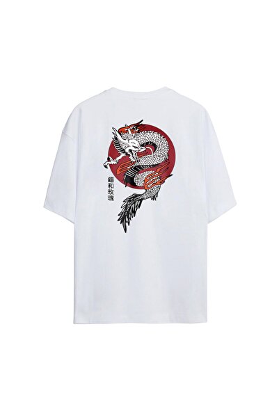 Unisex Beyaz Dragon Oversize T-shirt