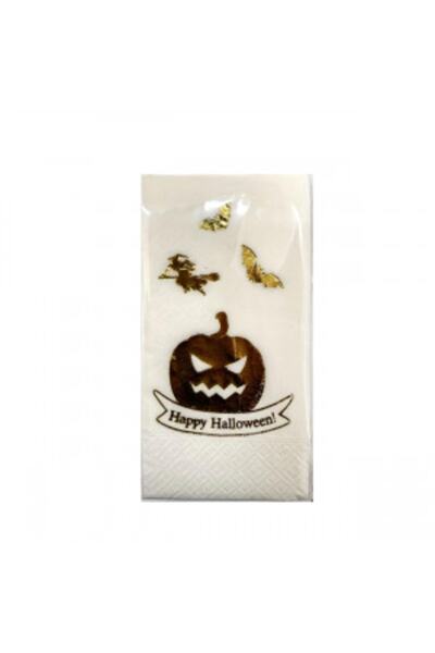 kidspartim منديل الهالوين السعيد الأبيض المطلي بالذهب 16 قطعة