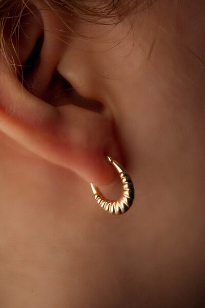 Kuyumcum 14 Ayar Altın Midi Midye Halka Küpe, Orta Boy Küpe Modelleri, Altın ...