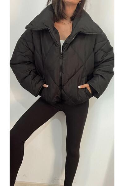 Enter Baklava Desen Mikro Kumaş Şişme Mont