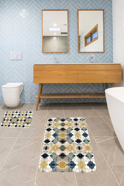 on the clouds Bathroom Carpet Double Toilet Set Non-Slip Based Bathroom Mat Set