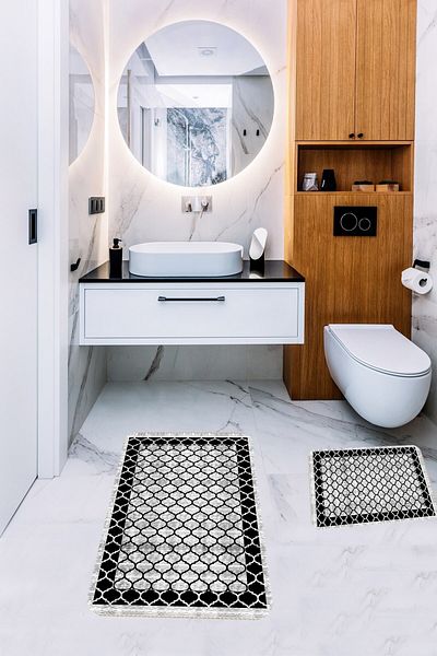 on the clouds Bathroom Carpet Double Toilet Set Non-Slip Base Bath Mat Set (60x100 + 40x60)