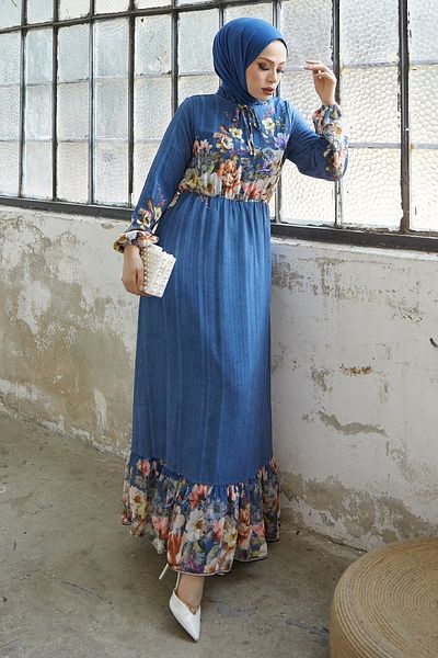 InStyle Περισσότερα Floral Jacquard Yoryo Chiffon Dress - Indigo