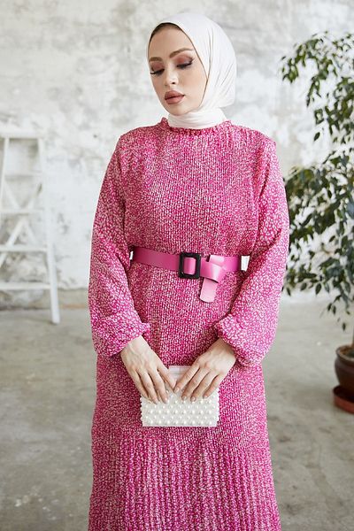 InStyle Chiffonkleid mit Melya Çıtır-Muster - Rosa