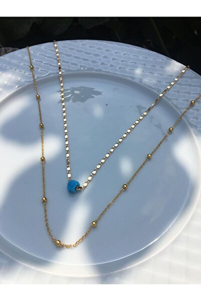 DGN Shoping Top Boncuklu Gold Mavi Boncuk Kolye