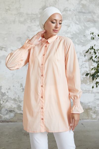InStyle Salmon Colored Reya Sleeve Shirred Shirt