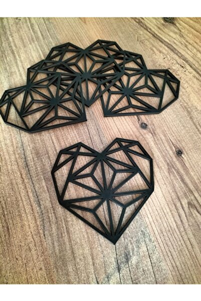 LEYLASER Decorative Heart Black Wooden Presentation Coaster 10x10cm 4 Pieces