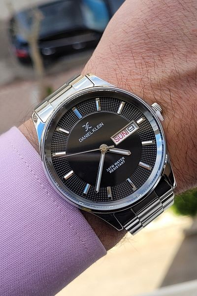 Daniel Klein Men's Wrist Watch with Dial Black Cord Silver Calendar