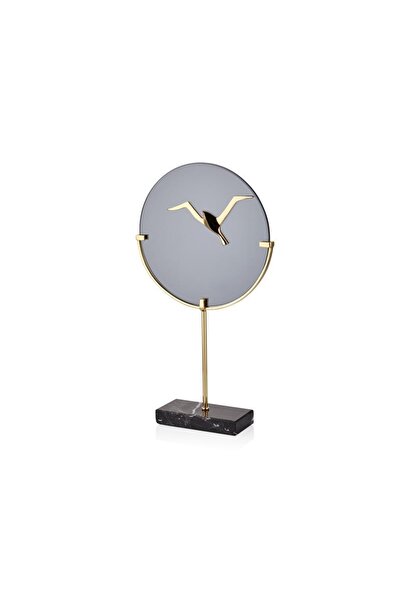 SETABIANCA Evza Mermer Siyah Altın Kaideli Kuşlu Disk 50cm