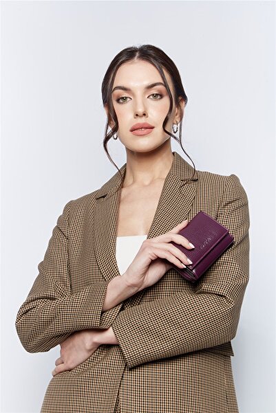 Aka Deri 467 100% Genuine Leather Wallet Purple