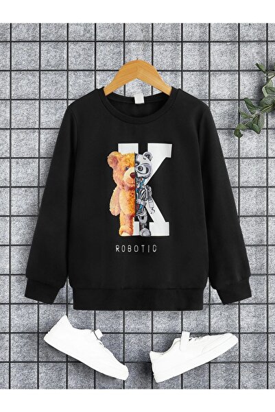 LePold Black Teddy Bear Robotic Printed Girl/Boy Sweatshirt