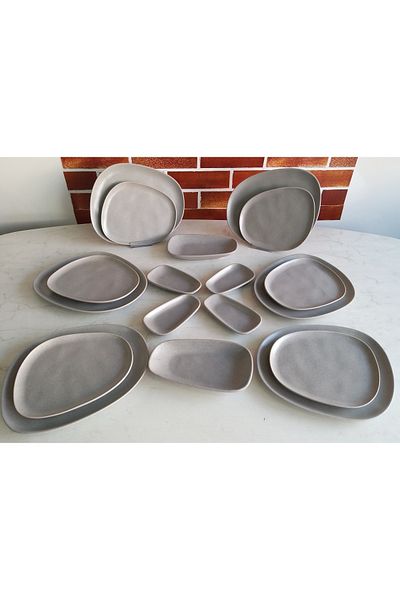 Keramika Tetra Matte Gray 18 Piece Breakfast Set