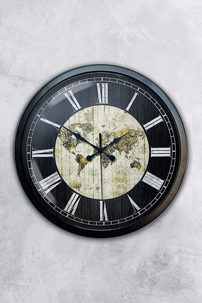 Kasva Concept Ρολόι τοίχου 40 εκ. Μαύρο Μεταλλικό Παγκόσμιο Χάρτη