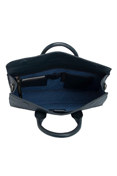 Tergan Navy Blue Leather Unisex Briefcase 21247A38