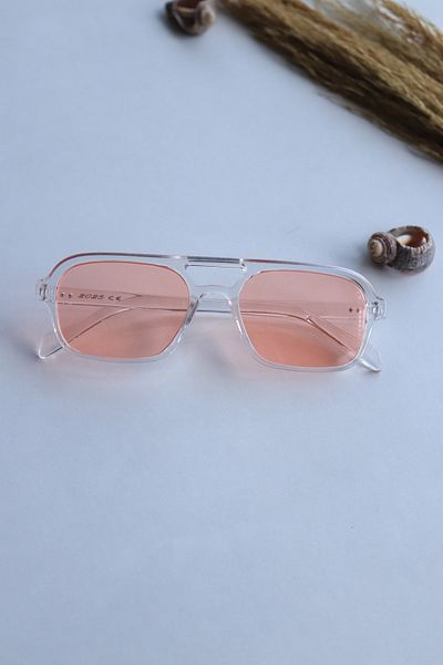 LOOKUP Sunglasses Unisex New Fashion Transparent Frame Pink Glass Uv400 Protected Vintage Retro