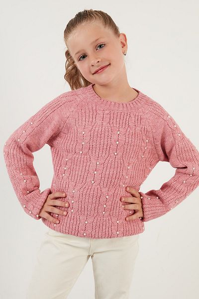 Lela Pearl Detailed Crew Neck Braided Sweater Girl's Sweater 633Mj741