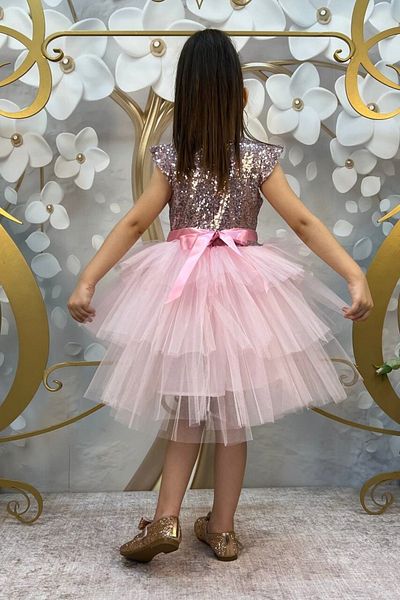 ABİYEKİDS Pink Children's Evening Dress Sequined Katkat Sequined 23 April Show Dress for Ages 2/11