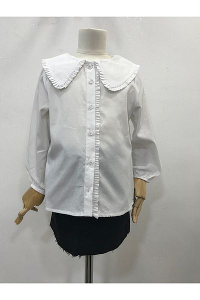 Çikoby Girl's Wide Collar Ruffle Shirt