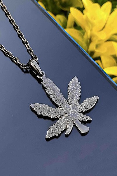 TREND COLLECTİON Siyah Füme Kenevir Yaprağı Model Erkek Kolye