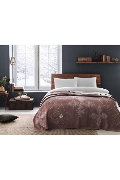 Taç Brenna Kahve Çift Kişilik Pamuk Battaniye