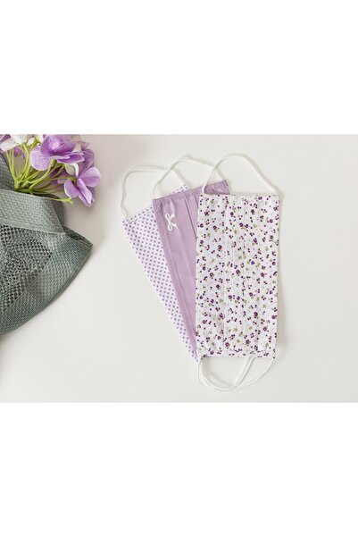 English Home Lıttle Flowers Pamuk Maske 9,5x18 Cm Beyaz - Mor
