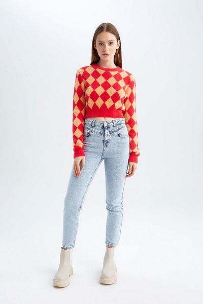 DeFacto Cooler, schmal geschnittener Rautenpullover mit Rundhalsausschnitt