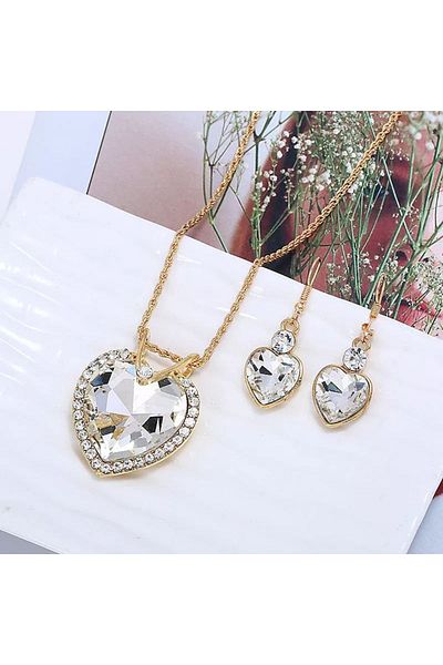 MODAMAYS Women's Heart Model Necklace Earring Set