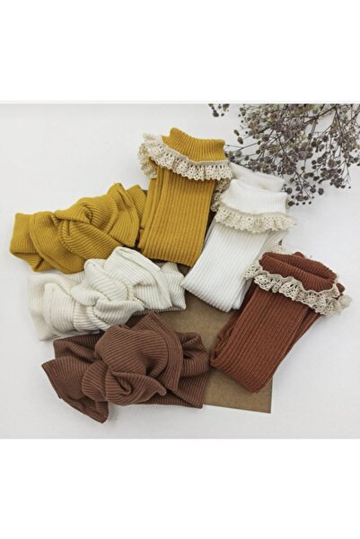 Genel Markalar Kız Çocuk Bebek 3 Lü Çorap Ve Ribana Bandana Seti