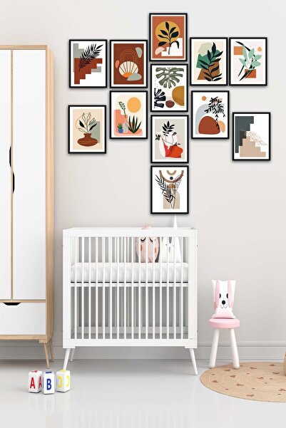 no77decor 12 Parça Bohem Tarzında Siyah Çerçeve Görünümlü Uv Baskı Mdf Tablo ...