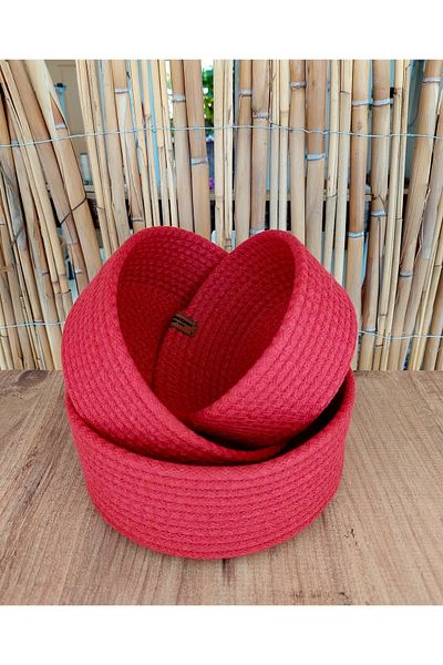 HandmadeSNM 3-Piece Red Wicker Basket Set - 100% Natural, Handmade Organizer