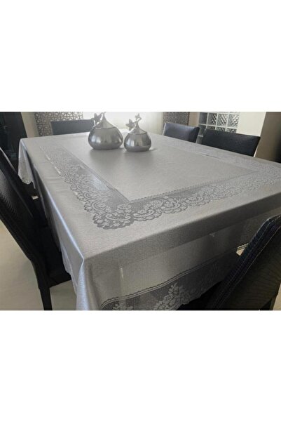 Genel Markalar Dantelli Dertsiz Masa Örtüsü Sosyete0011 Tül Masa Örtüsü Şık Tasarım Gri Renk 160x220cm
