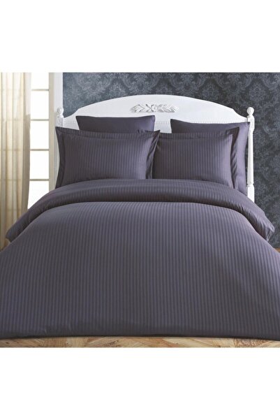 Madame Blue Бавовняний сатин з прямими смужками, сірий, двоспальний комплект ...